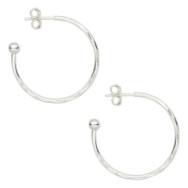 Earring hoop 1pkg4 sterling silver, 22x1.5mm / 3mm ball, diamond-cut 2 pair image number 0
