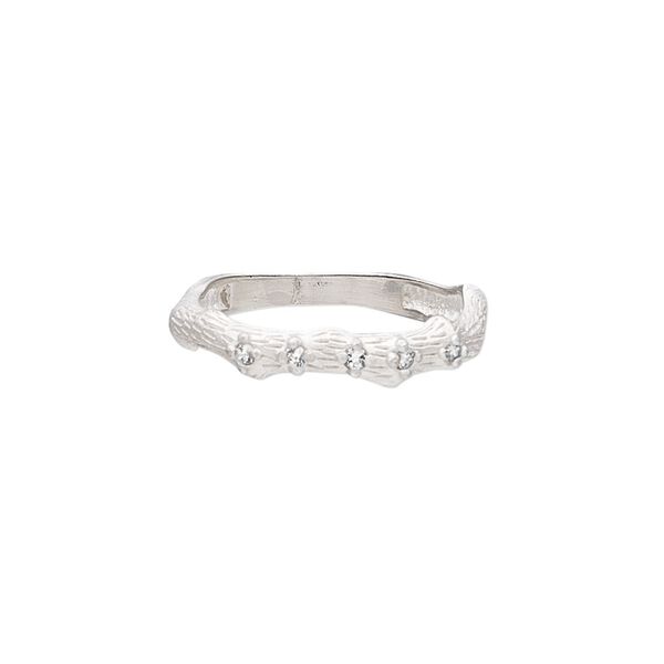 Ring, sterling silver and cubic zirconia, clear, 4mm wide with matte-finished bamboo design, size 7. Sold individually. image number 0