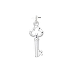 Charm, sterling silver, 19x8mm key. Sold per pkg of 4.
