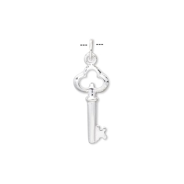 Charm, sterling silver, 19x8mm key. Sold per pkg of 4. image number 0