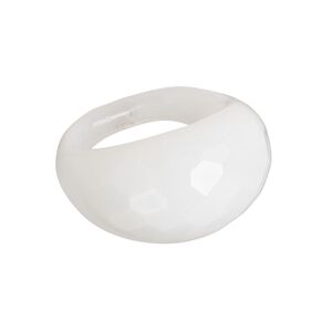 Ring, Everyday Jewelry, lampworked glass, opaque white, 15-6mm wide faceted, size 8. Sold individually.