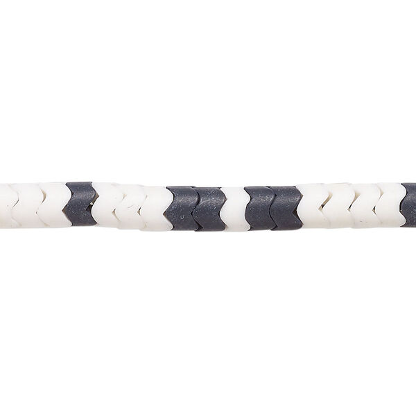 Bead, porcelain, opaque matte black and white, 4.5x3mm zigzag rondelle. Sold per 15-1/2" to 16" strand, approximately 140 to 170 beads. image number 0