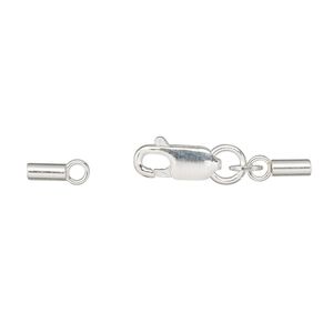 Clasp lobster claw 1pkg1 sterling silver, 28x4mm / fits 1mm cord, 1-strand