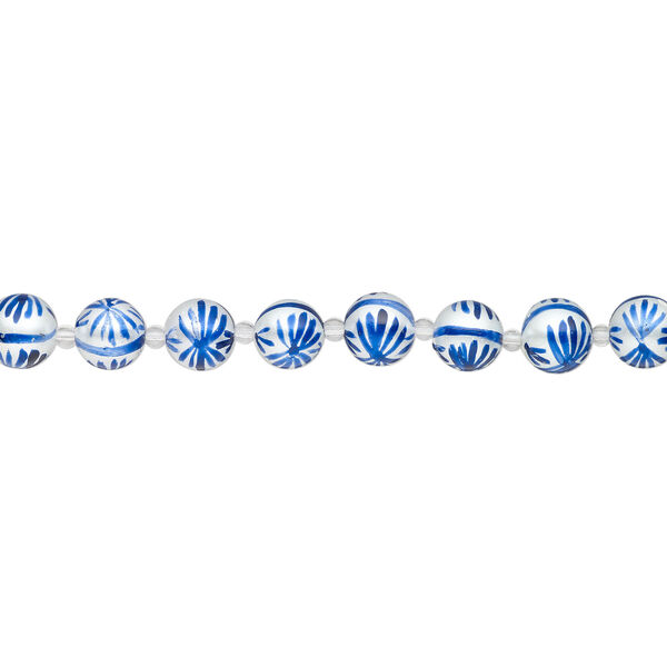 Bead, glass 1pkg8, opaque white and dark blue, 14mm hand-painted round. image number 1