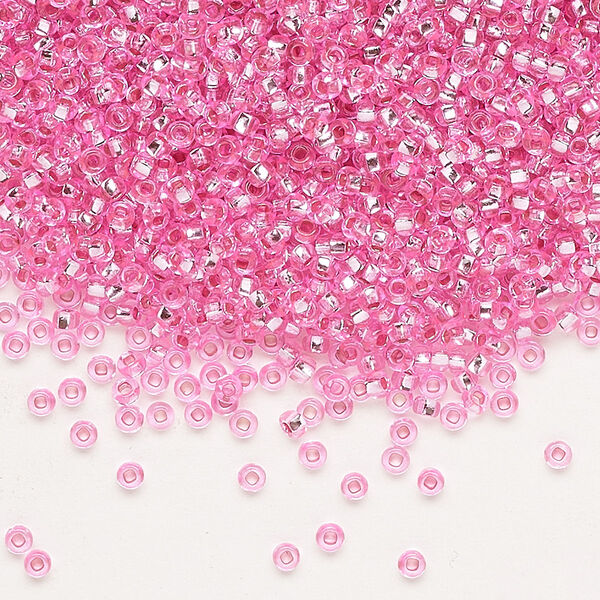 Seed bead, Preciosa Ornela Czech glass, pkg/500g, #11 rocaille, translucent silver-lined dyed color pink, (18275). image number 0