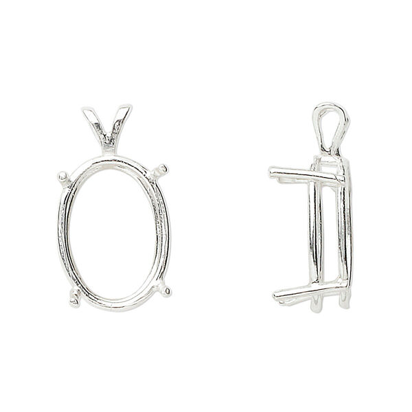 Pendant, Sure-Set™, sterling silver, 18x13mm with pre-notched 4-prong oval basket setting. Sold individually. image number 0