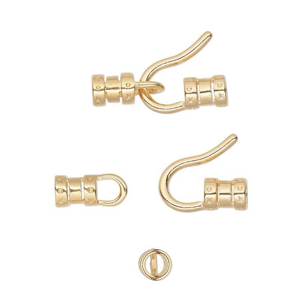 Clasp, hook-and-eye, gold-plated brass, 20x11mm with crimp ends. Sold per pkg of 4. image number 0