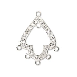 Drop, sterling silver and cubic zirconia, clear, 25x20mm single-sided fancy open with 6 closed loops. Sold per pkg of 2.