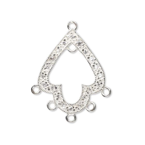 Drop, sterling silver and cubic zirconia, clear, 25x20mm single-sided fancy open with 6 closed loops. Sold per pkg of 2. image number 0