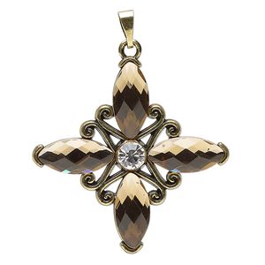 Pendant, antique gold-finished brass and glass, topaz brown and clear, 38mm diamond. Sold individually.