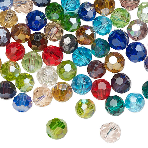 Bead mix, glass, pkg/1 ounce, opaque to transparent mixed colors, 5-7mm faceted round. image number 0