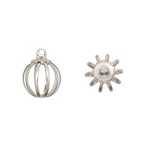 Drop, imitation nickel-plated steel and brass, 11mm round cage. Sold per pkg of 20.
