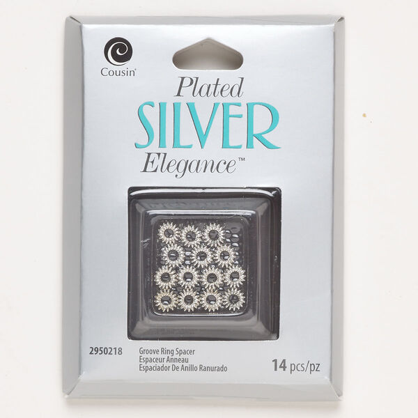 "Pewter" (zinc-based alloy) 1pkg14, corrugated rondelle bead silver-finished 6x2mm image number 0