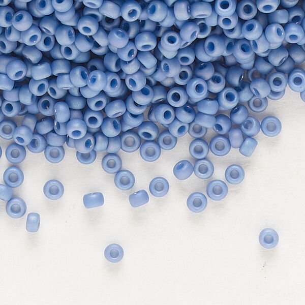 Seed bead, Miyuki, glass, pkg/25g, #11 rocaille, opaque matte rainbow mermaid blue, (RR-4704). image number 0