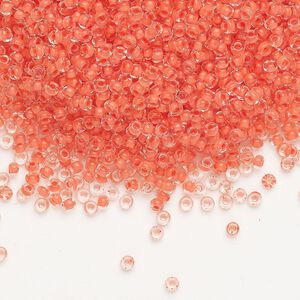 Seed bead, Preciosa Ornela Czech glass, pkg/500g, #11 rocaille, transparent terra intensive orange-lined clear, (08A91).