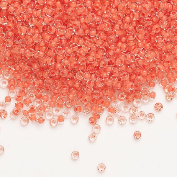 Seed bead, Preciosa Ornela Czech glass, pkg/500g, #11 rocaille, transparent terra intensive orange-lined clear, (08A91). image number 0