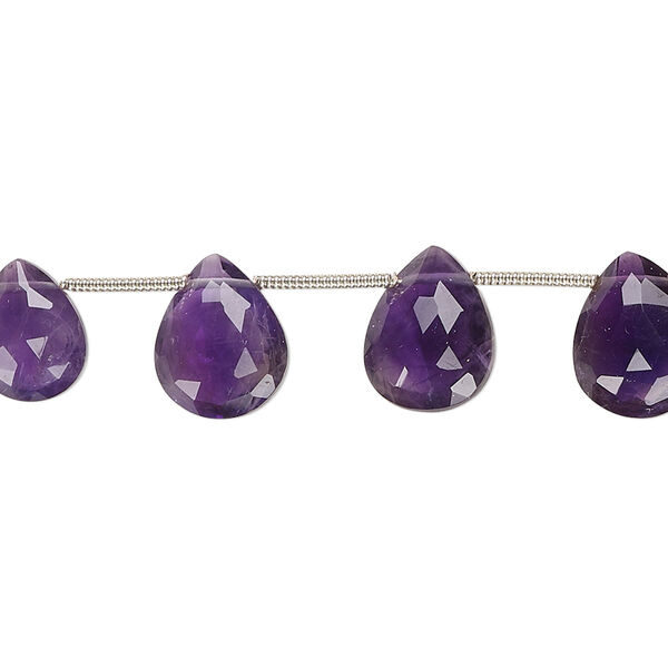 Bead, amethyst (natural), dark, 8.5x6.5mm-10.5x8mm hand-cut top-drilled faceted puffed teardrop, B grade, Mohs hardness 7. Sold per 19-piece set. image number 0