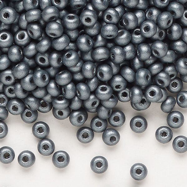 Seed bead, Preciosa Ornela Czech glass, pkg/50g, #6 rocaille, opaque PermaLux dyed black chalkwhite, (22022). image number 0