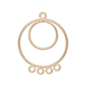 Drop, gold-plated steel, 25mm double hoop with 4 loops. Sold per pkg of 10.
