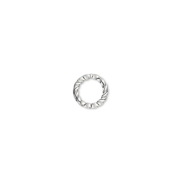 Jump ring, silver-plated brass, 8mm twisted round, 5.8mm inside diameter, 16 gauge. Sold per pkg of 500. image number 0