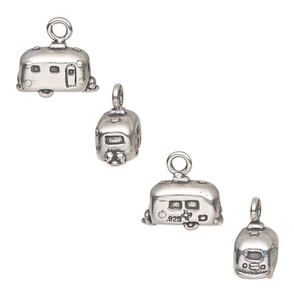 Charm, antiqued sterling silver, 12x8mm 3D camper. Sold individually. image number 0