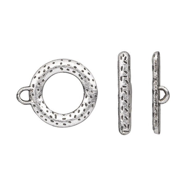 Clasp, toggle, antique silver-plated "pewter" (zinc-based alloy), 16mm double-sided round. Sold per pkg of 10. image number 0