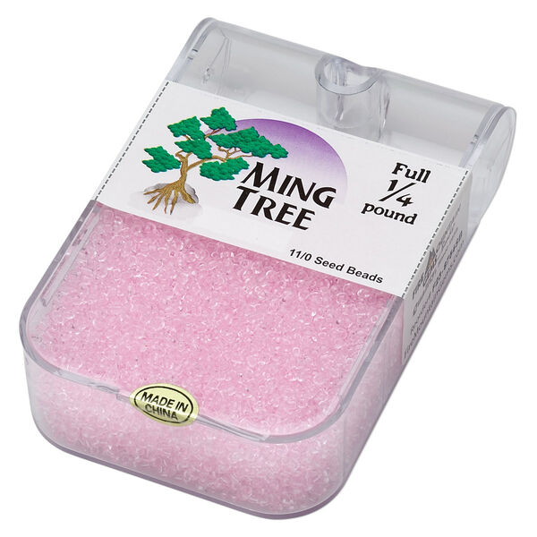 Seed bead, Ming Tree™, glass, pkg/1/4 pound, #11 round, transparent pink. image number 0