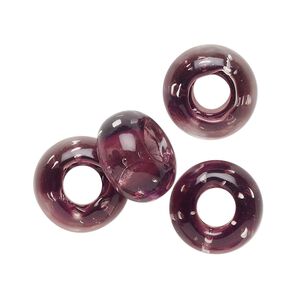 Bead, lampworked glass, translucent purple, 14x8mm rondelle. Sold per pkg of 4.