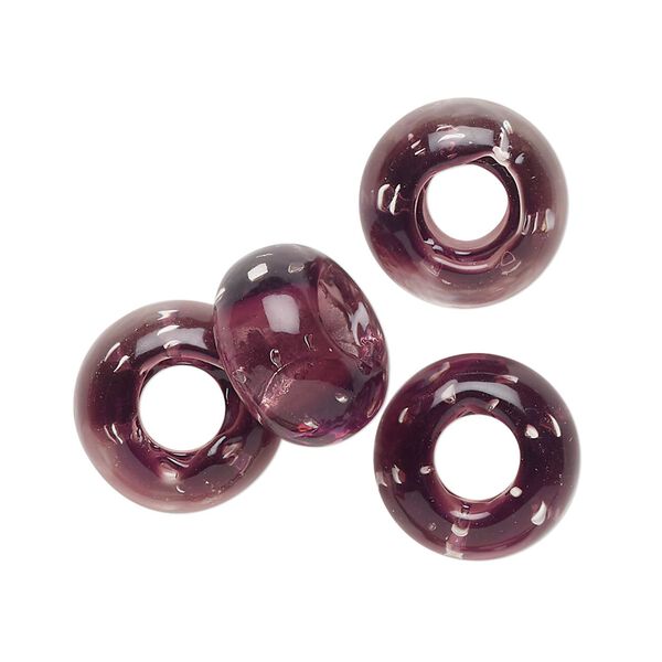 Bead, lampworked glass, translucent purple, 14x8mm rondelle. Sold per pkg of 4. image number 0