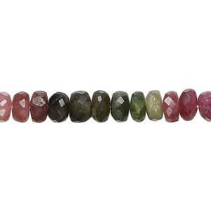 Multi-tourmaline 1pkg1, hand-cut faceted rondelle bead natural 14 inch 5x3mm-7x4mm