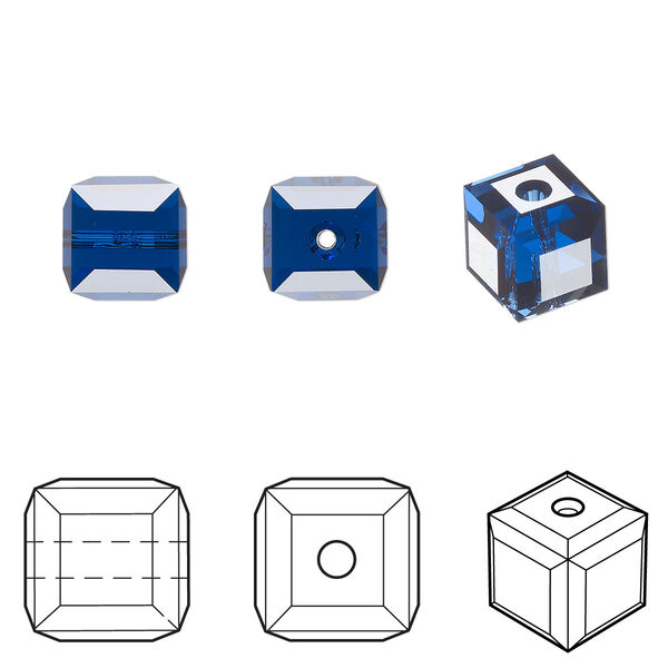 Bead 6pk dark sapphire, Crystal Passions® Regenerated 8mm cube 5601 image number 0