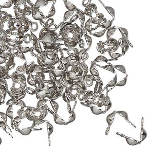 Bead tip, antique silver-finished brass, 8x4mm bottom clamp-on with open loop. Sold per pkg of 100.