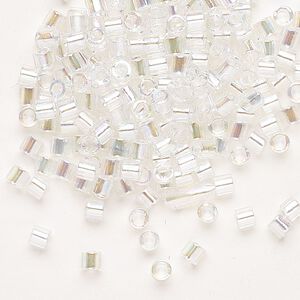 Seed bead, Delica®, glass, pkg/250g, #8 round, translucent rainbow crystal clear (DBL-0051).