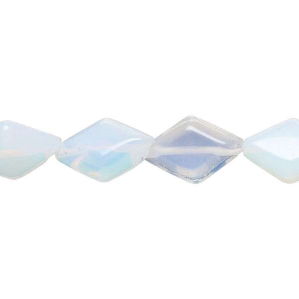 Bead, sea "opal" glass (manmade) 1pkg1, 15x10mm puffed diamond, 15 inches. image number 0