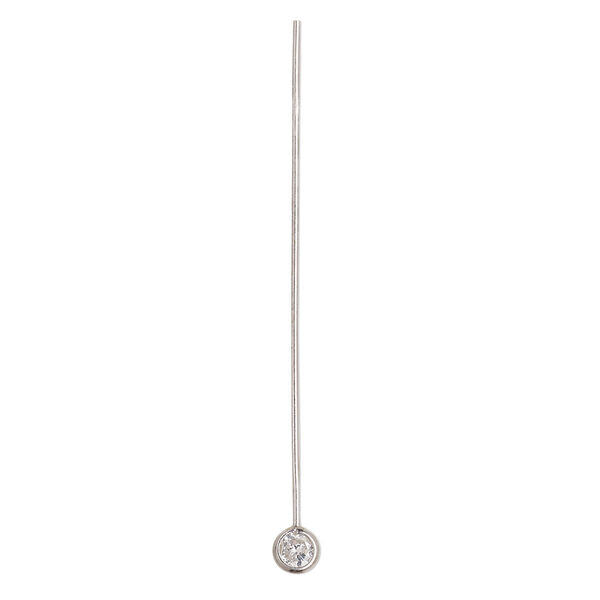 Head pin, cubic zirconia and rhodium-plated sterling silver, clear, 2-1/4 inches with 4mm faceted round, 20 gauge. Sold per pkg of 2. image number 0
