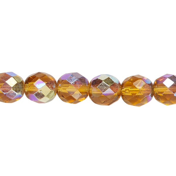 Bead, Czech fire-polished glass, honey AB, 8mm faceted round. Sold per 15-1/2" to 16" strand. image number 0