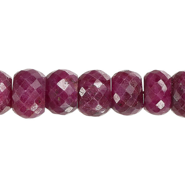 Bead, Indian ruby (dyed / heated), dark, 9x6mm-15x12mm hand-cut faceted rondelle, C grade, Mohs hardness 9. Sold per 14-inch strand. image number 0