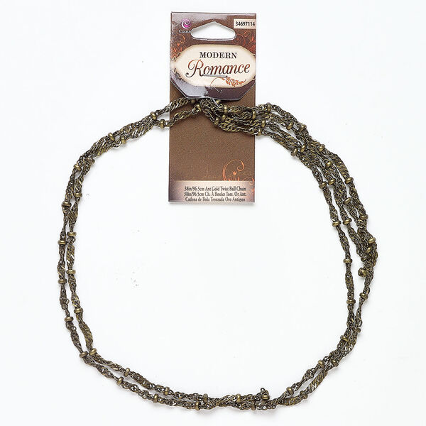 Chain 1pkg1, antique brass-finished steel, 3.6mm twisted Singapore chain with rondelle, 38 inches. image number 0