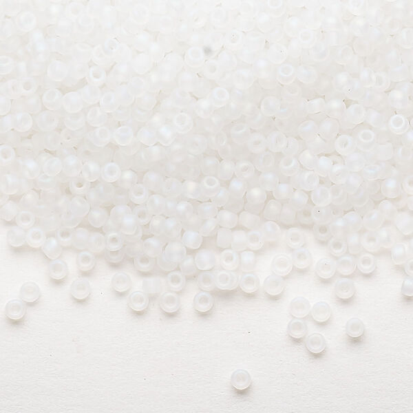 Seed bead, Dyna-Mites™, glass, pkg/40g, #11 round, translucent frosted rainbow white, (4FAB 11/0 RR). image number 0