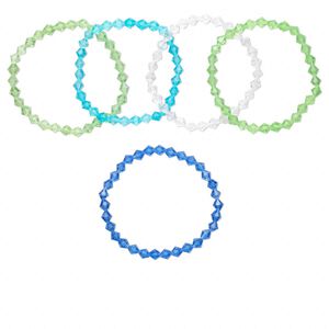 Bracelet mix, stretch, glass, multicolored, 7x6mm-7x7mm faceted bicone, 7 inches. Sold per pkg of 5.