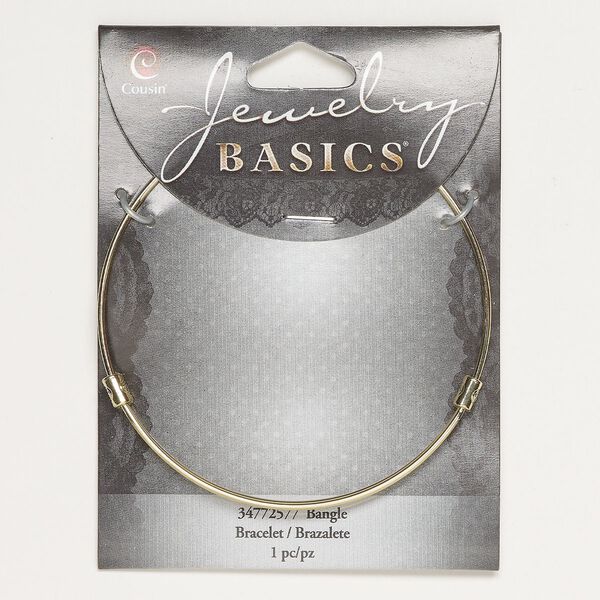 Component, bangle bracelet, gold-finished steel, 2.5mm wide, adjustable up to 8 inches. Sold individually. image number 0