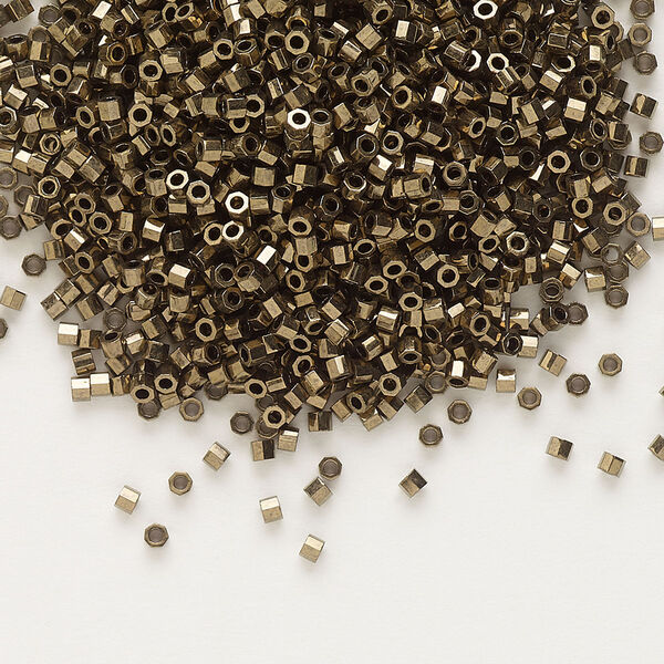 Seed bead, Delica®, glass, pkg/7.5g, #11 cut, opaque metallic dark bronze (DBC-0022). image number 0