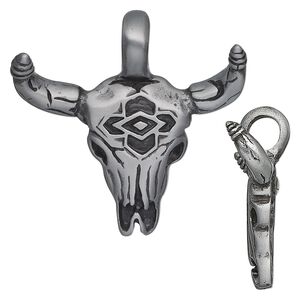 Pendant, "pewter" (zinc-based alloy), 41x41mm bull skull. Sold individually.