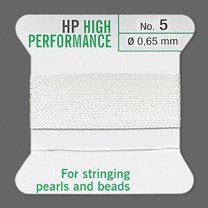 Thread, Griffin, synthetic multi-fiber, white, size #5. Sold per 2-meter card (approximately 78 inches).