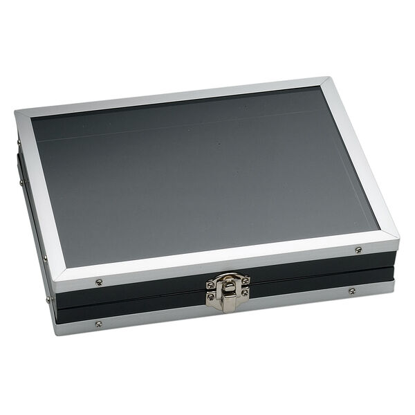 Display case, aluminum / acrylic / glass, black, 8 x 6-1/4 x 1-3/4 inches. Sold individually. image number 0