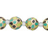 Bead, glass 1pkg4, lime green / black / gold, 12mm hand-painted faceted round. image number 0