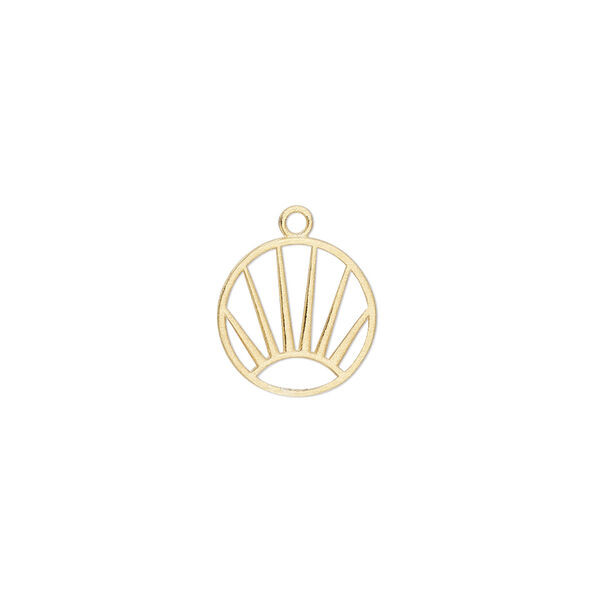 Charm, Amoracast®, brushed "vermeil" (gold-finished sterling silver), 12mm double-sided round with sunrise. Sold individually. image number 0