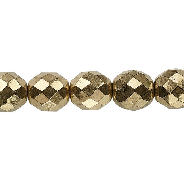 Bead, Czech fire-polished glass, opaque light bronze, 10mm faceted round. Sold per 15-1/2" to 16" strand, approximately 40 beads. image number 0