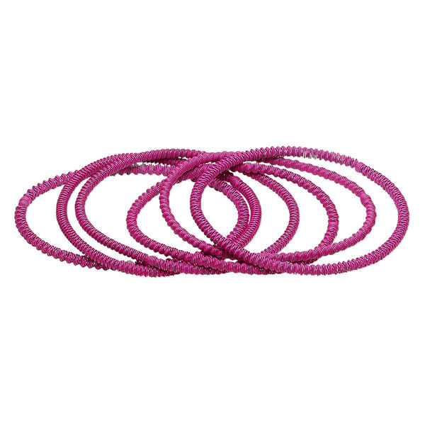 Bracelet, stretch, painted steel, fuchsia, 3mm twisted coil, 6-1/2 inches. Sold per pkg of 6. image number 0