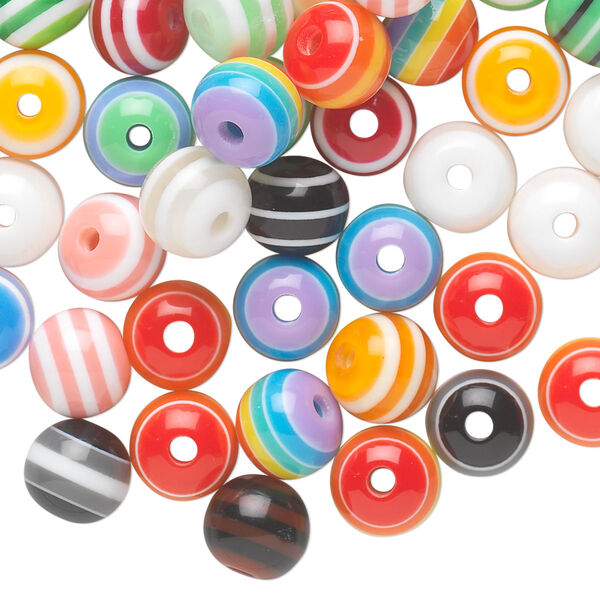 Bead mix, laminated acrylic, opaque and transparent mixed colors, 8mm round. Sold per pkg of 100. image number 0